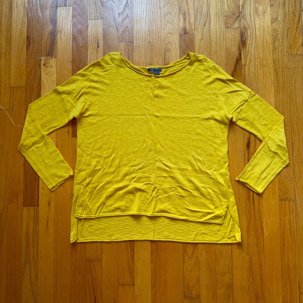 Vince Mustard Yellow 100% Cotton Long Sleeve High Low Sweater M Minimalist Fall